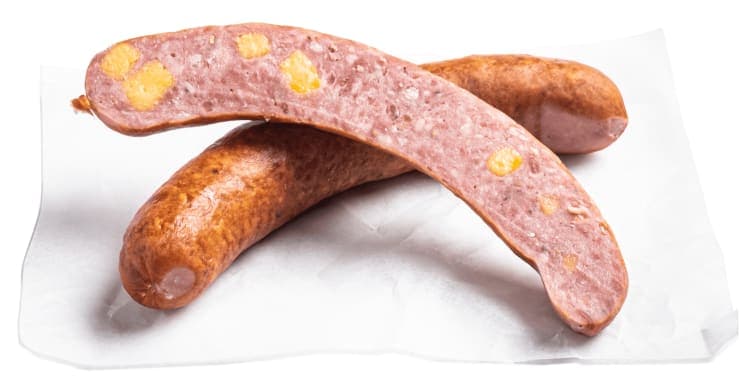 Røkt Anguspølse m/Cheddar&Pepperkorn 65g pr stykk