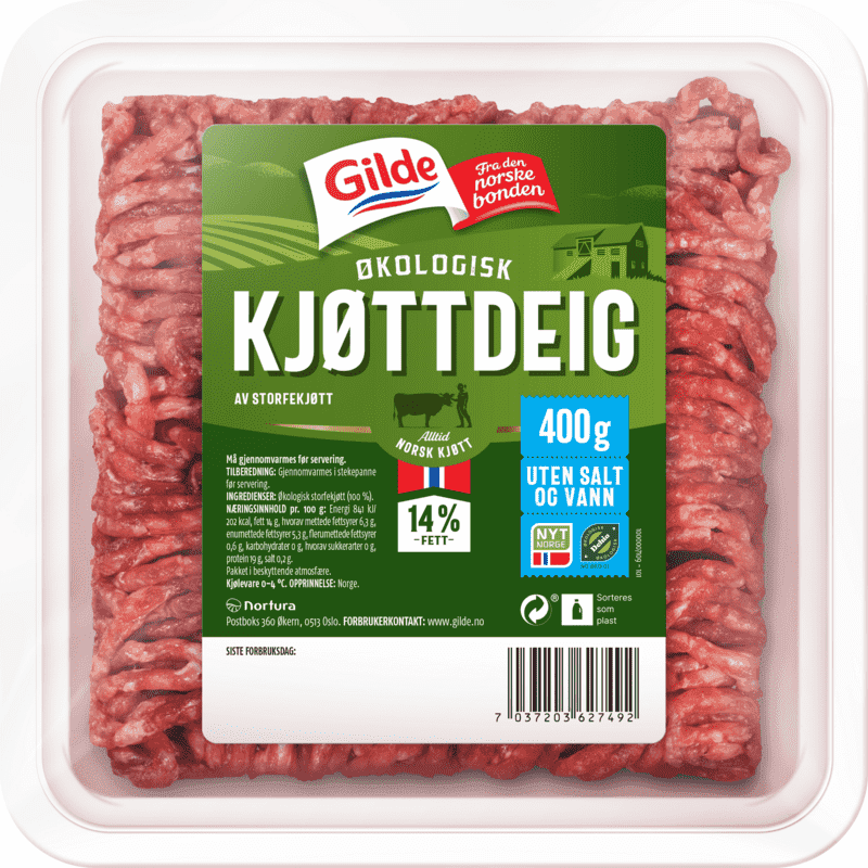 Kjøttdeig Storfe Økol.14% u/Salt&Vann 400g Gilde